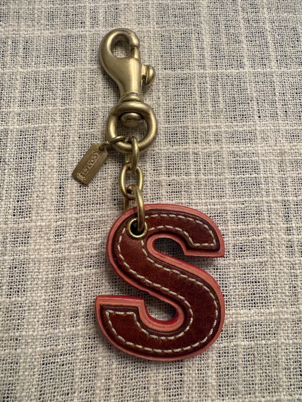 Coach VTG Leather Initial Letter 'S' Bag Charm Keychain with Brass Hardware